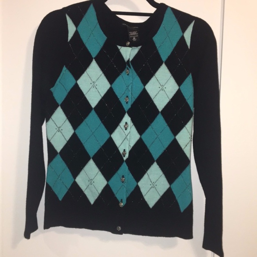 NY&Co Argyle Button Down Cardigan - M